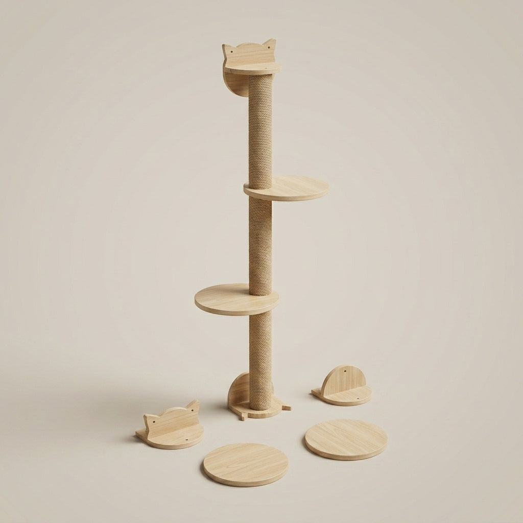 Arbre à chat en bois – Design minimaliste et mignon