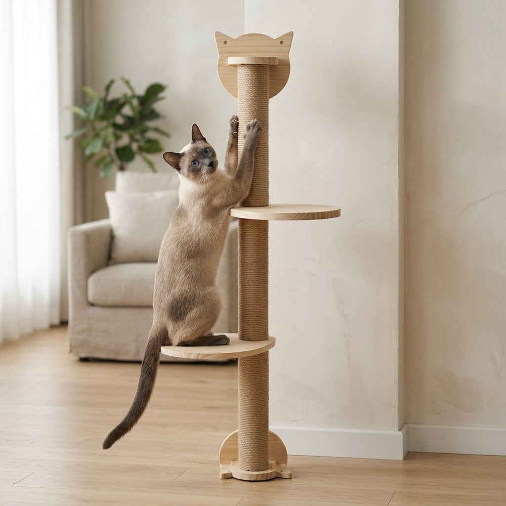 Arbre à chat en bois – Design minimaliste et mignon