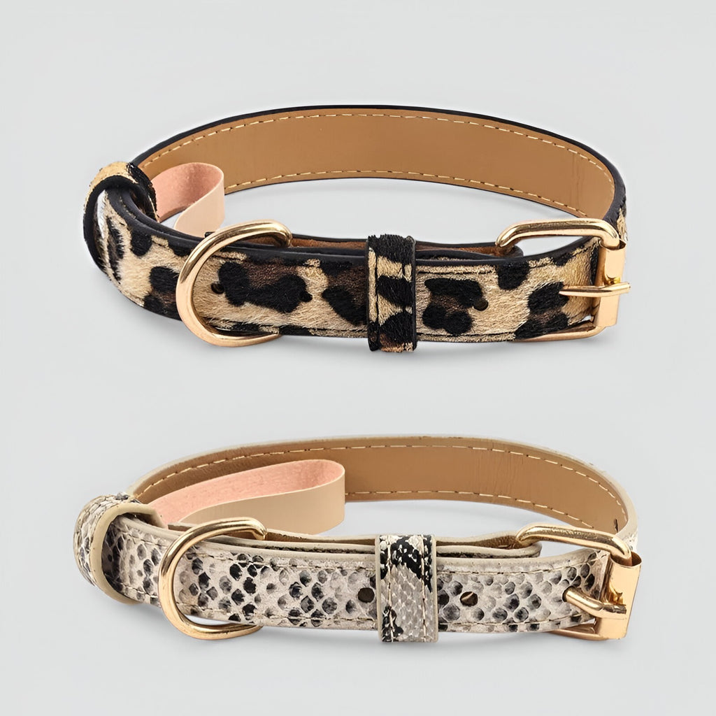 Collier Chic pour Chien ou Chat en Similicuir – Motif Léopard & Serpent