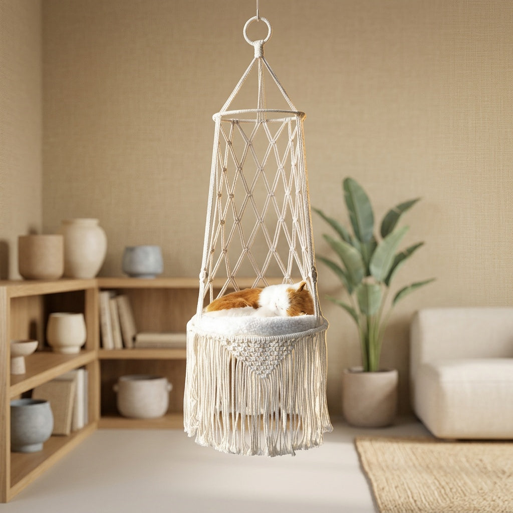 Hamac suspendu macramé – Confort chat