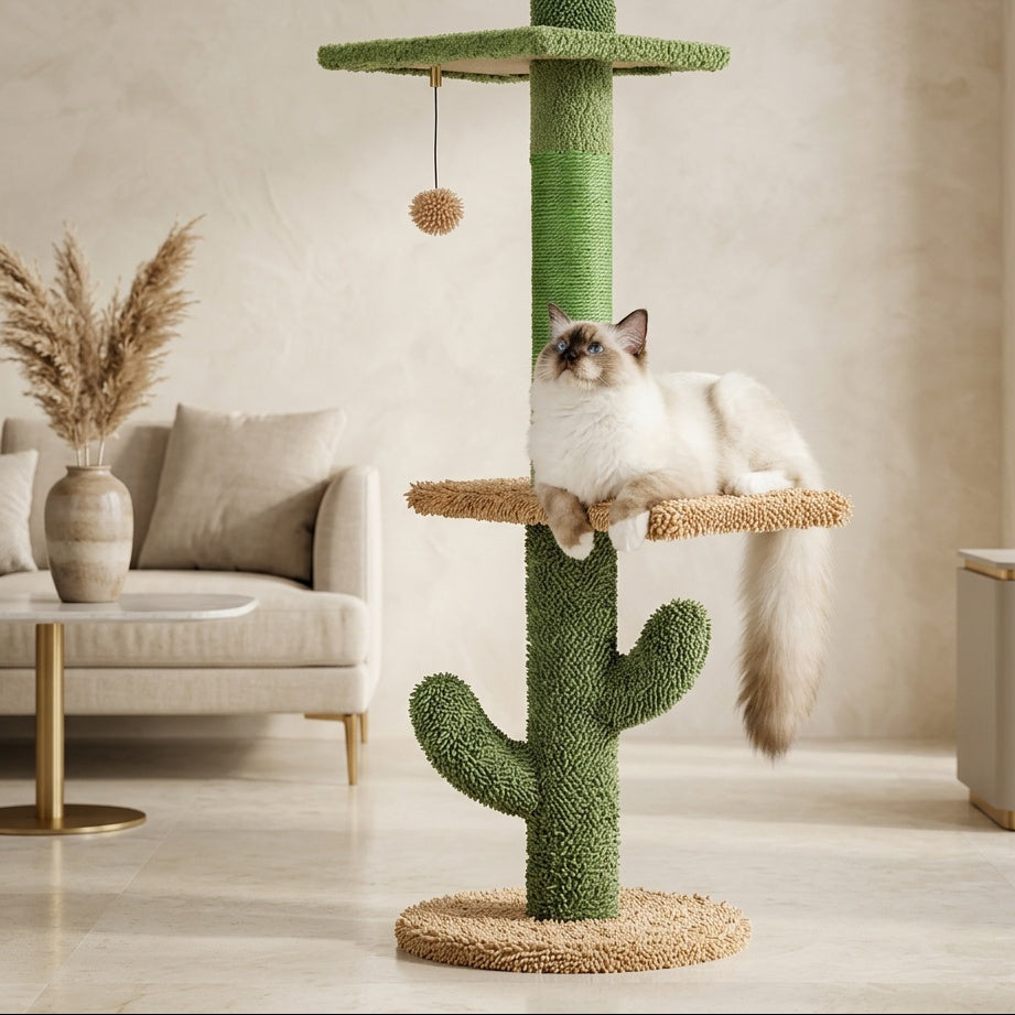 Gratteur vertical cactus pour chat – Jouet et détente