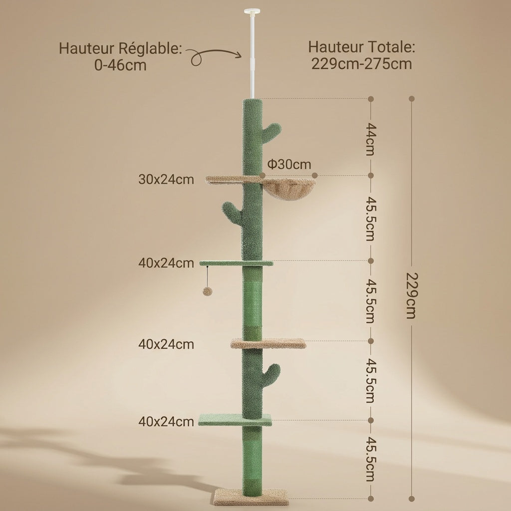 Gratteur vertical cactus pour chat – Jouet et détente