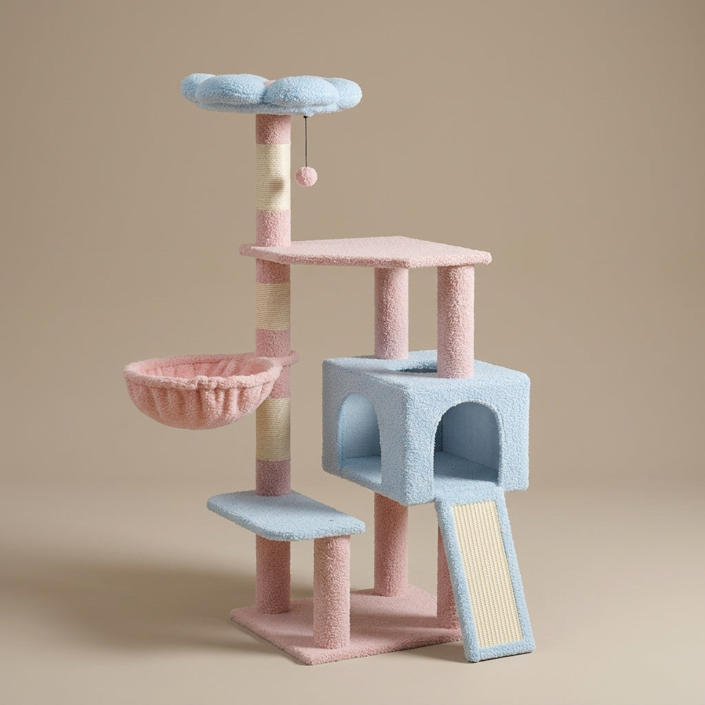 Arbre à chat coloré – Détente et jeu