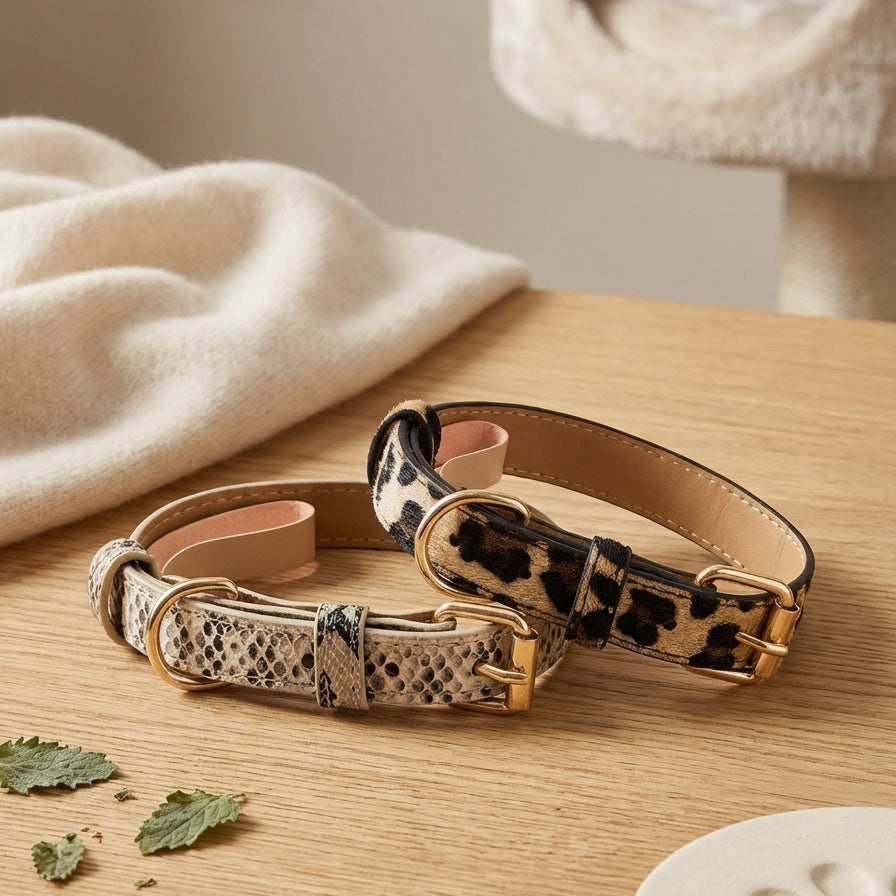 Collier Chic pour Chien ou Chat en Similicuir – Motif Léopard & Serpent