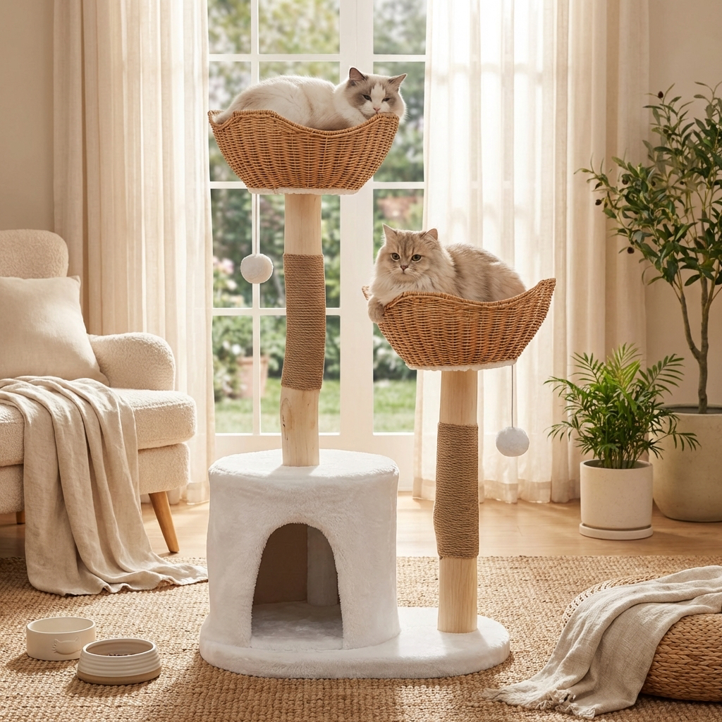 Arbre à Chat Duo en Rotin