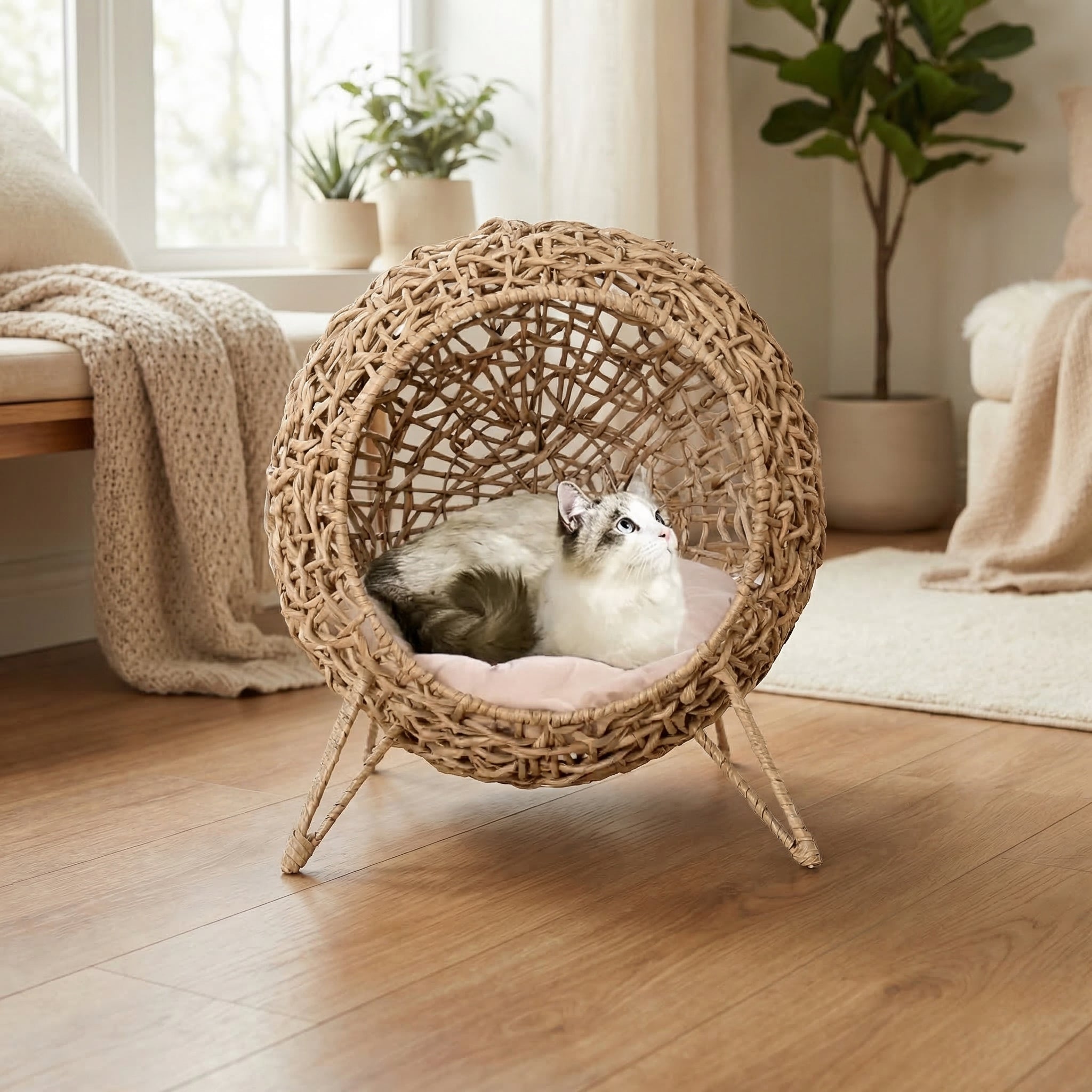 Lit Suspendu en Rotin Naturel