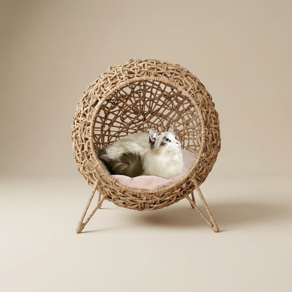 Lit Suspendu en Rotin Naturel