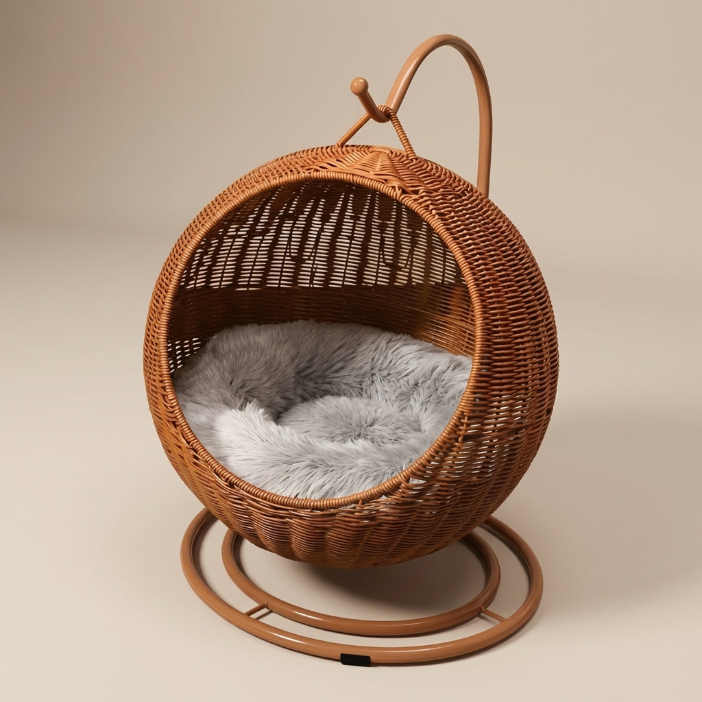 Lit Suspendu en Rotin Naturel