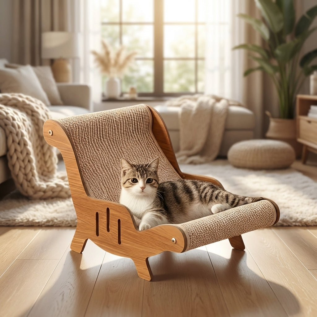 Lit Repose-chat en rotin design naturel