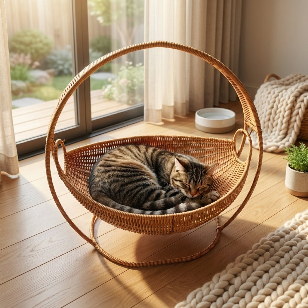 Panier suspendu en rotin naturel