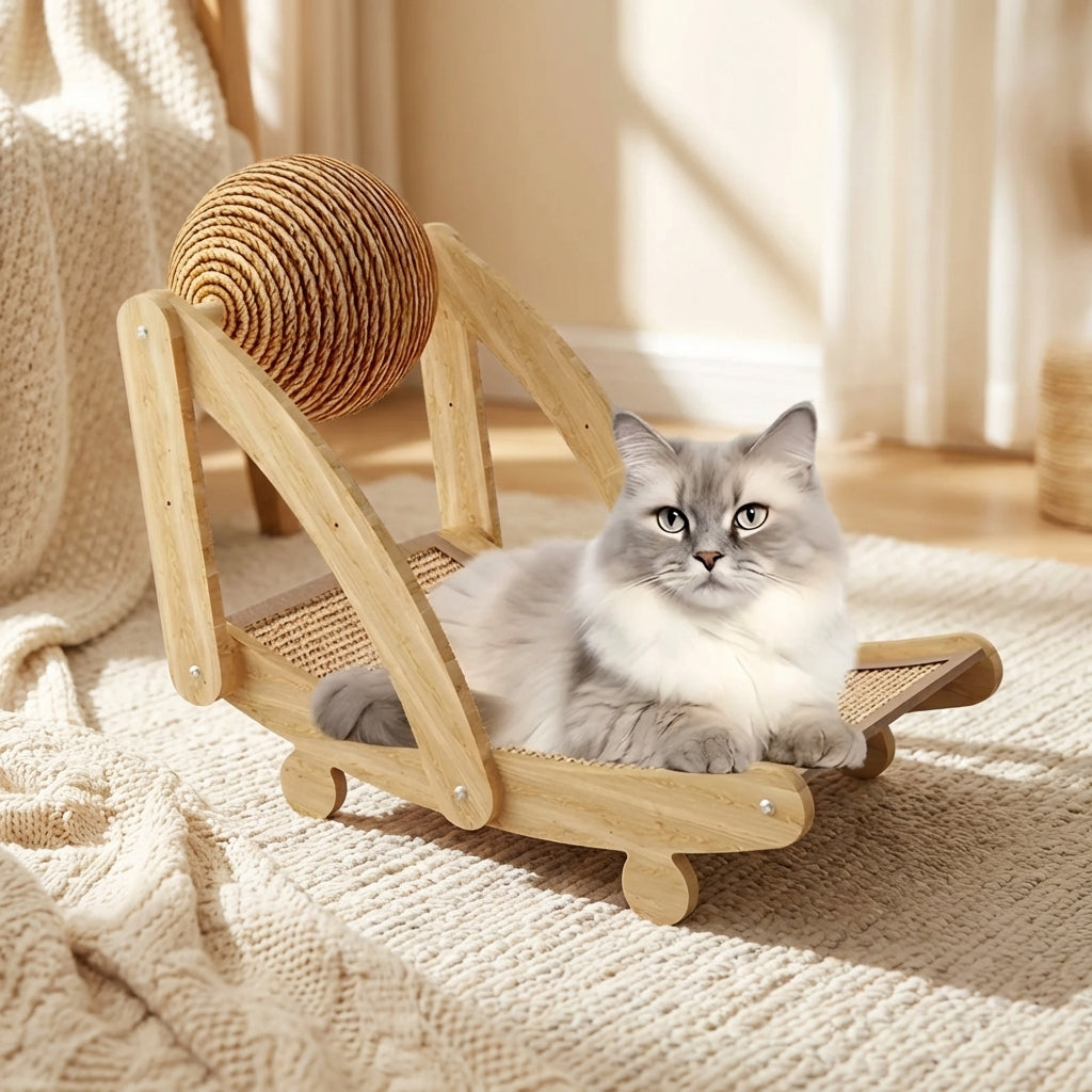 Griffoir Repose-chat en rotin avec jouet