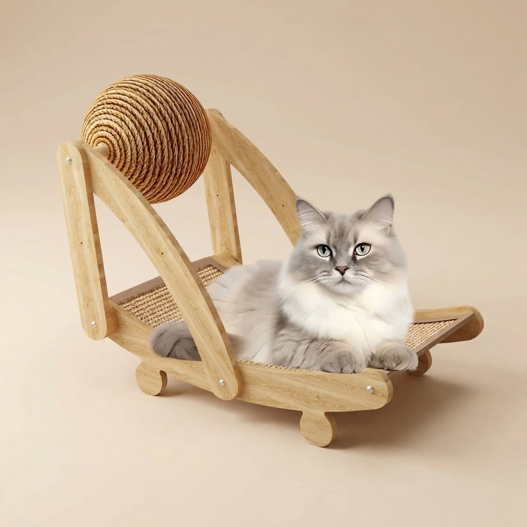 Griffoir Repose-chat en rotin avec jouet
