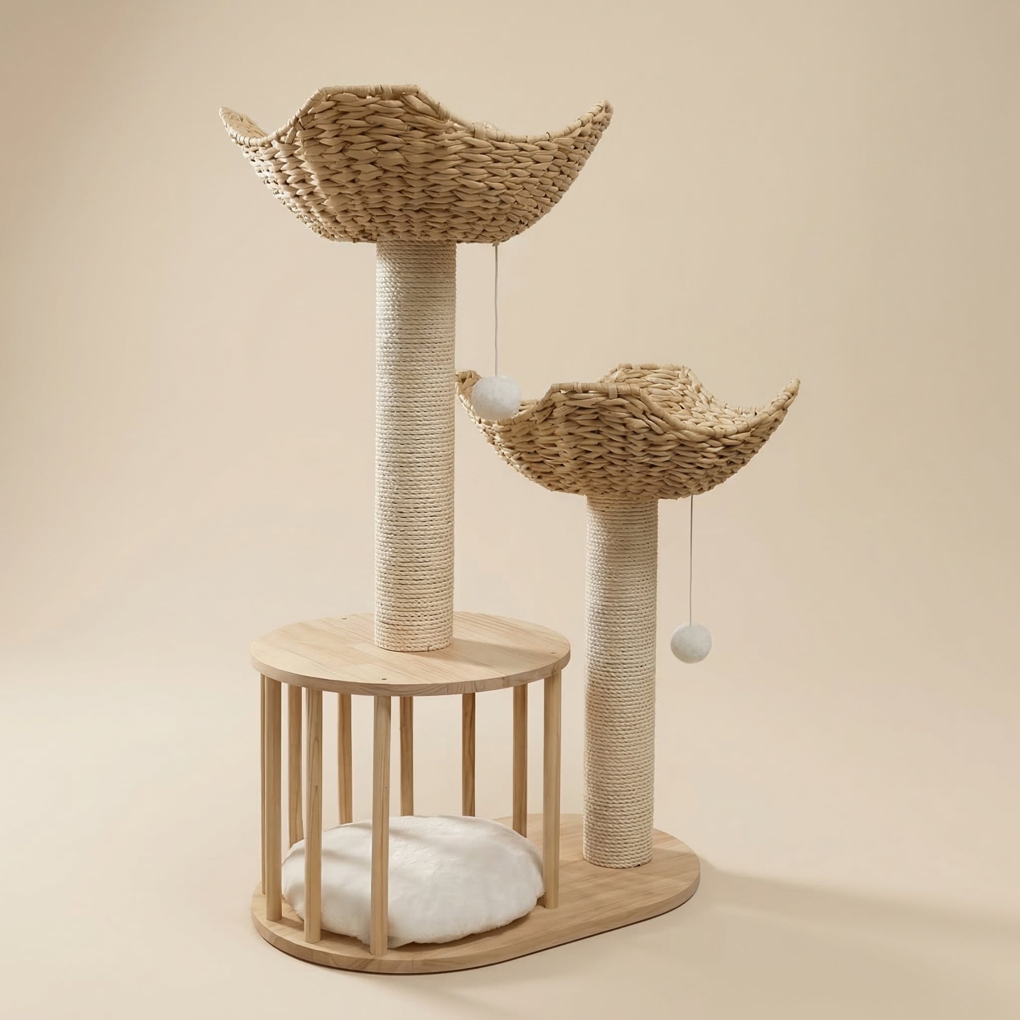 Arbre à chat en rotin avec jouets