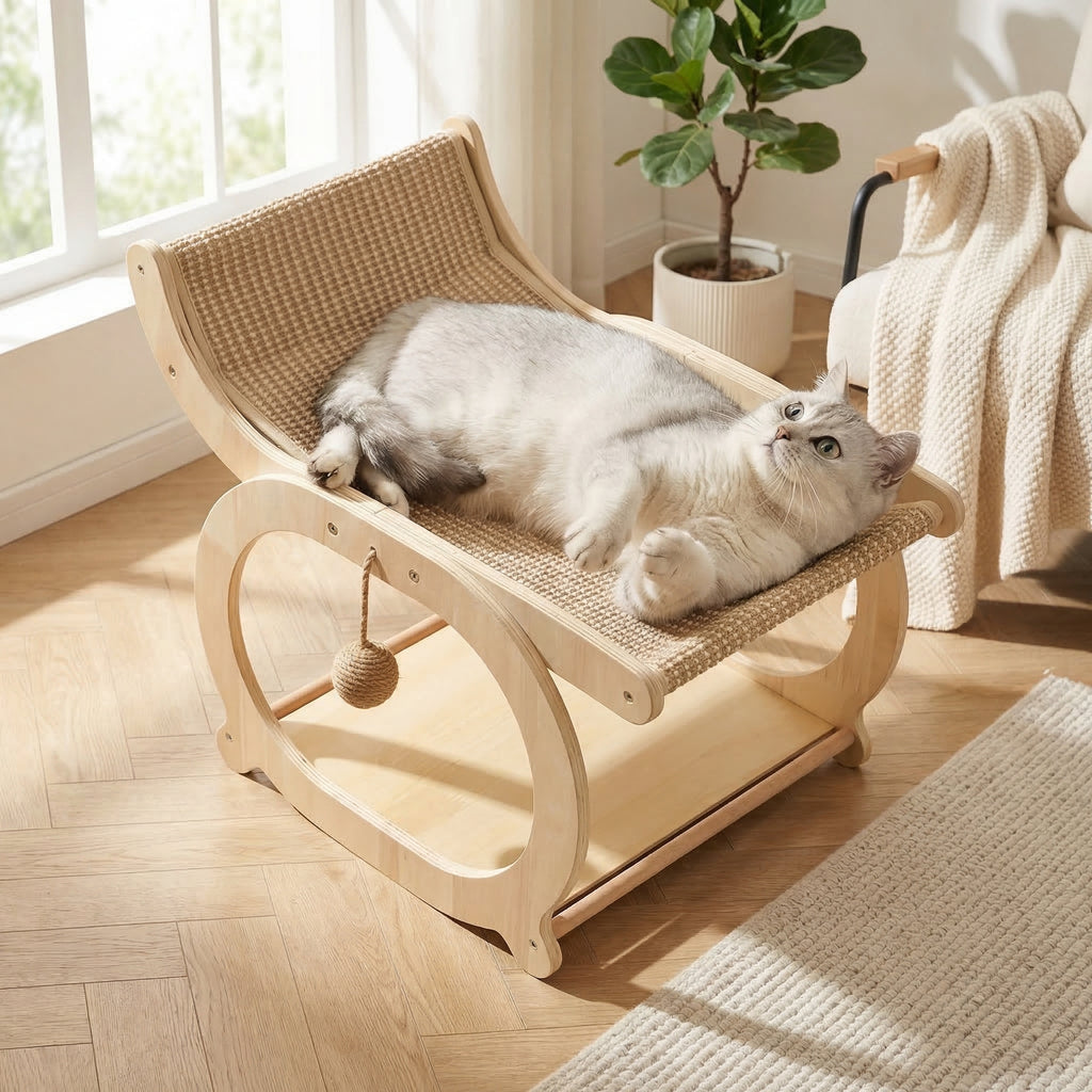 Lit en bois naturel pour chat