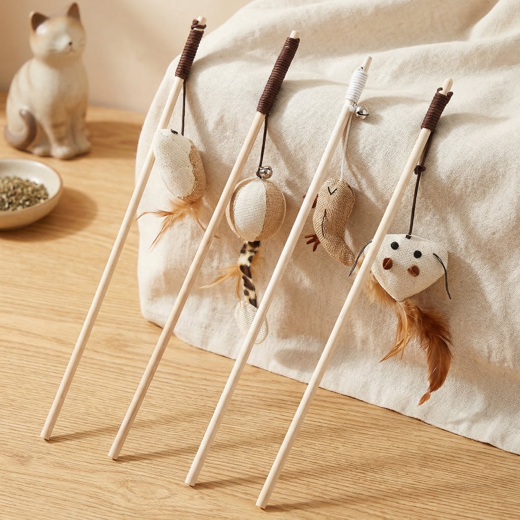 Canne à Pêche avec Jouets en Feathers pour Chat