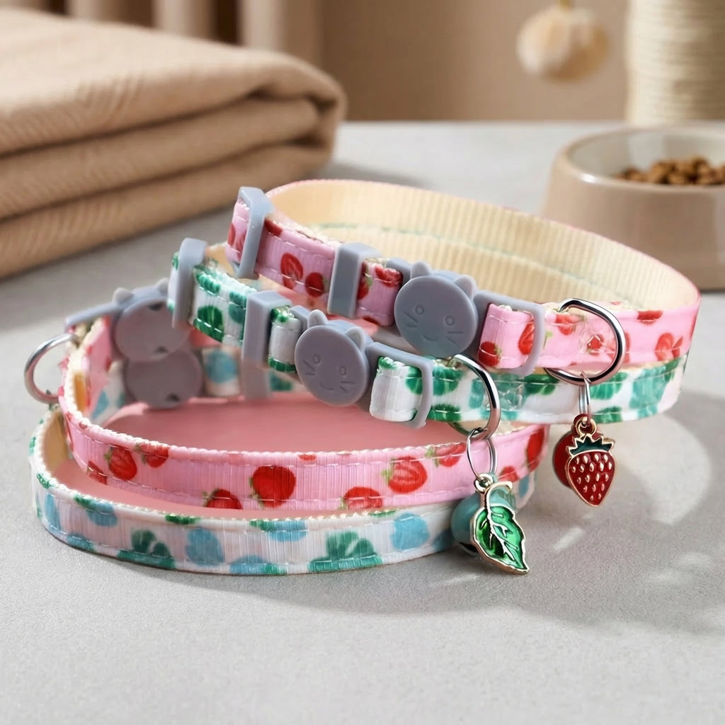 Collier pour Chat Réglable Motif Fruits avec Breloque – Léger & Sécurisé