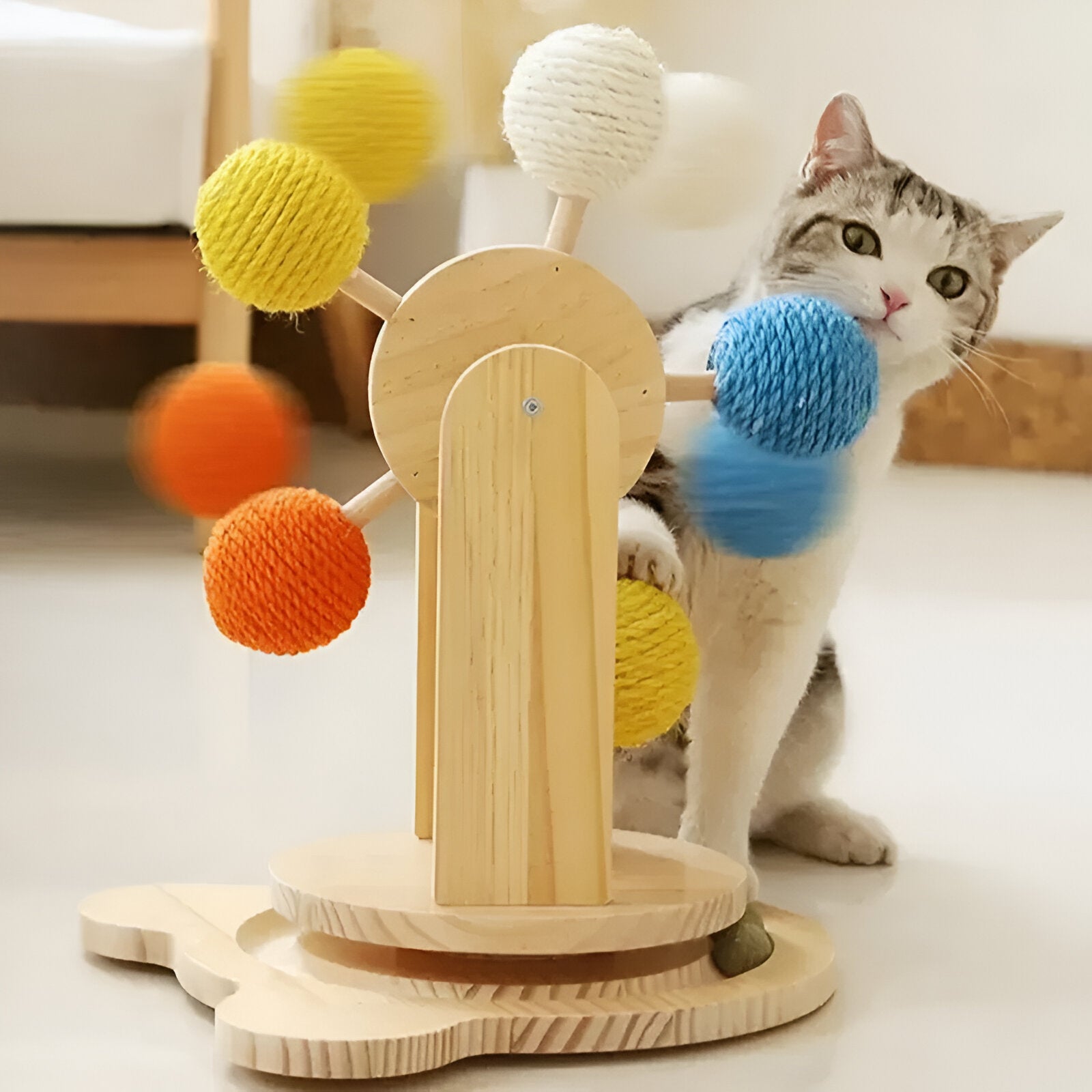 Jouet interactif en bois pour chat