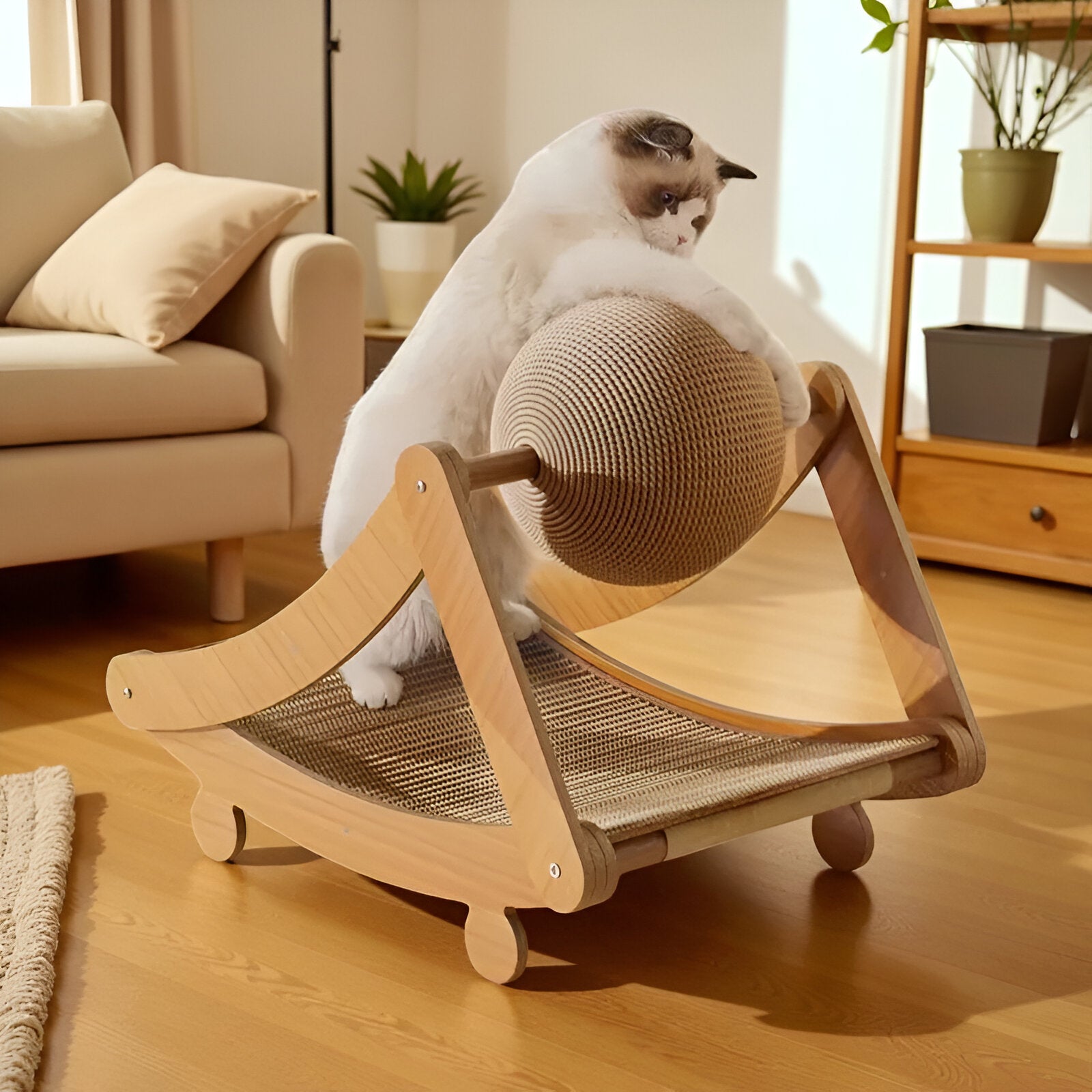 Griffoir Repose-chat en rotin avec jouet