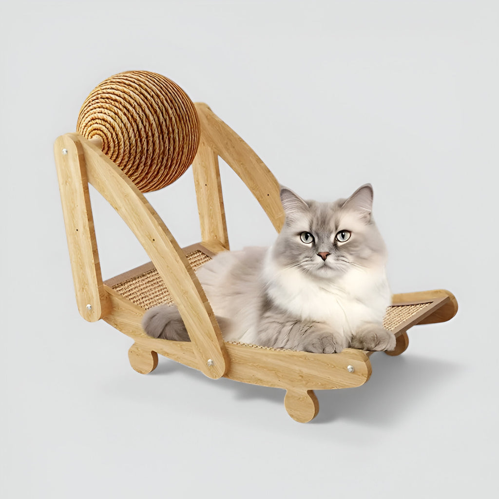 Griffoir Repose-chat en rotin avec jouet