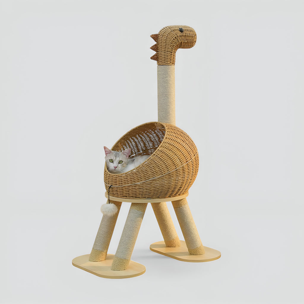 Arbre à chat dinosaure en rotin