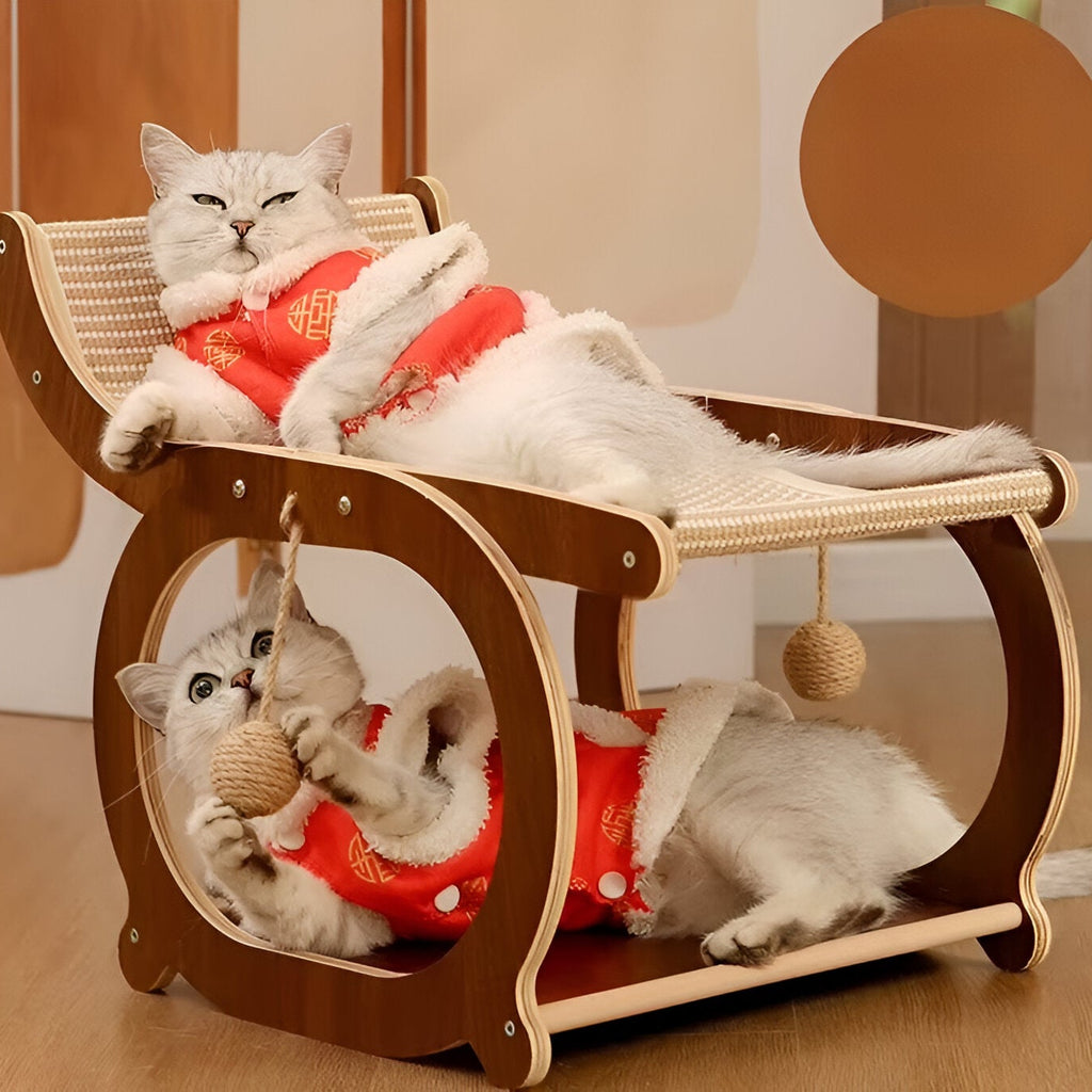 Lit en bois naturel pour chat