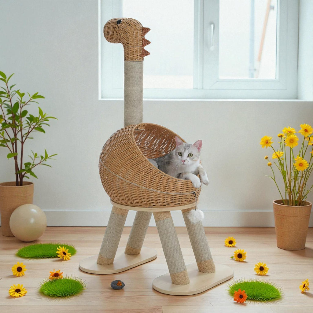 Arbre à chat dinosaure en rotin