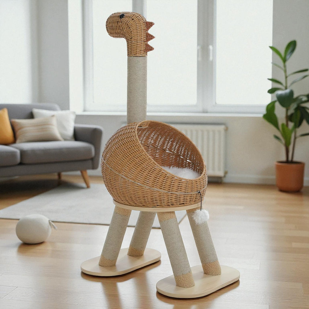 Arbre à chat dinosaure en rotin