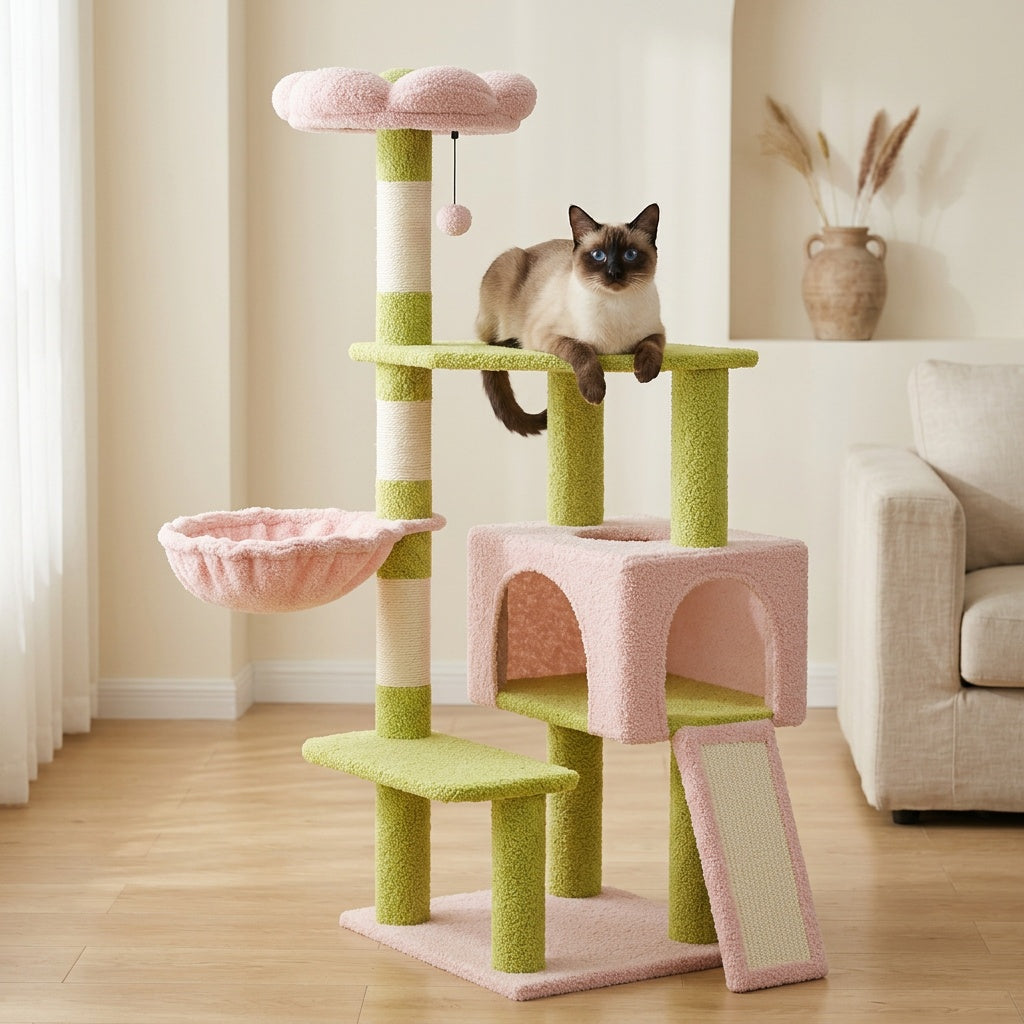 Arbre à chat coloré – Détente et jeu